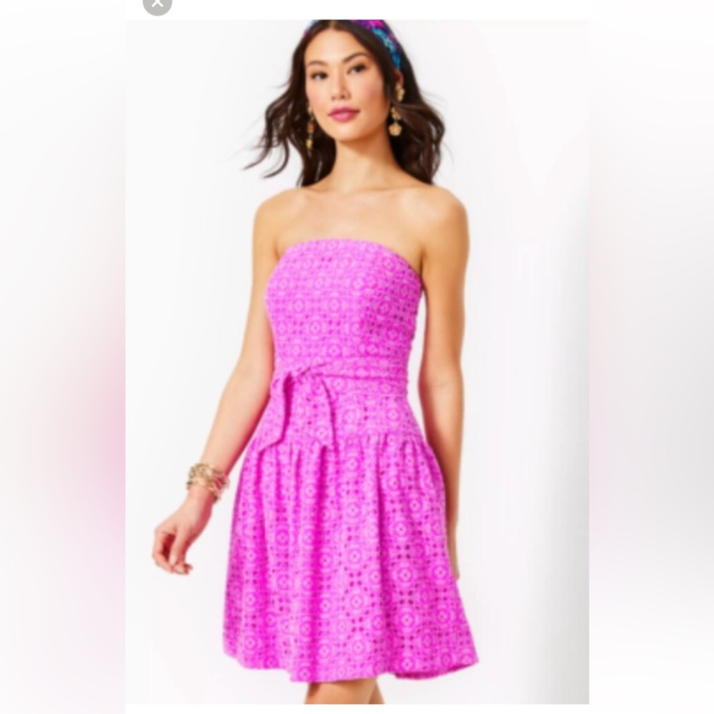Lilly Pulitzer Pink Strapless Eyelet Dress BNWT - Sz 16